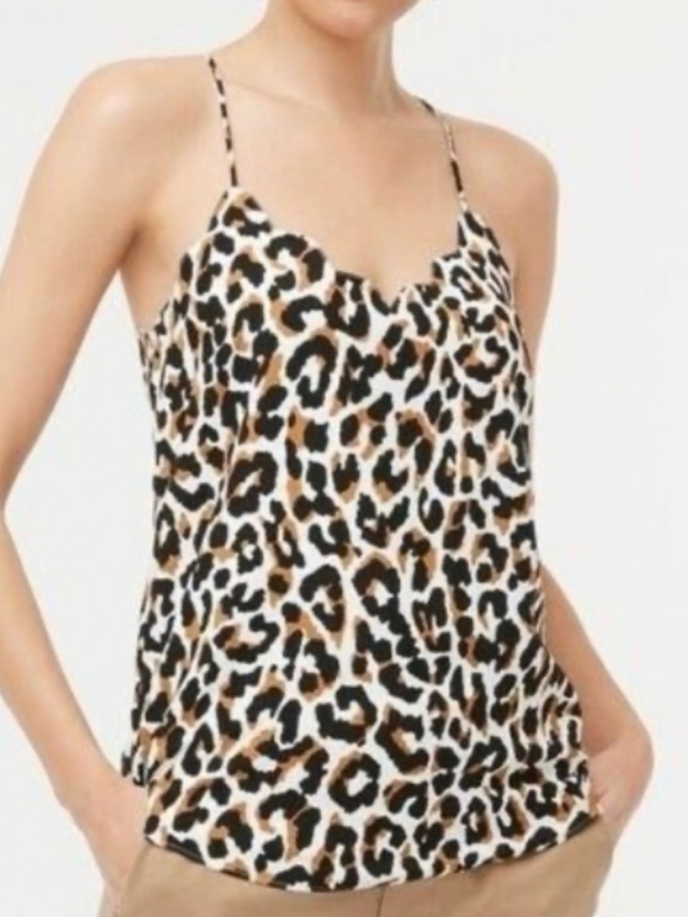 J. Crew NWT Leopard Print Scalloped Camisole Thin Straps Black Cream Gold Sz 4